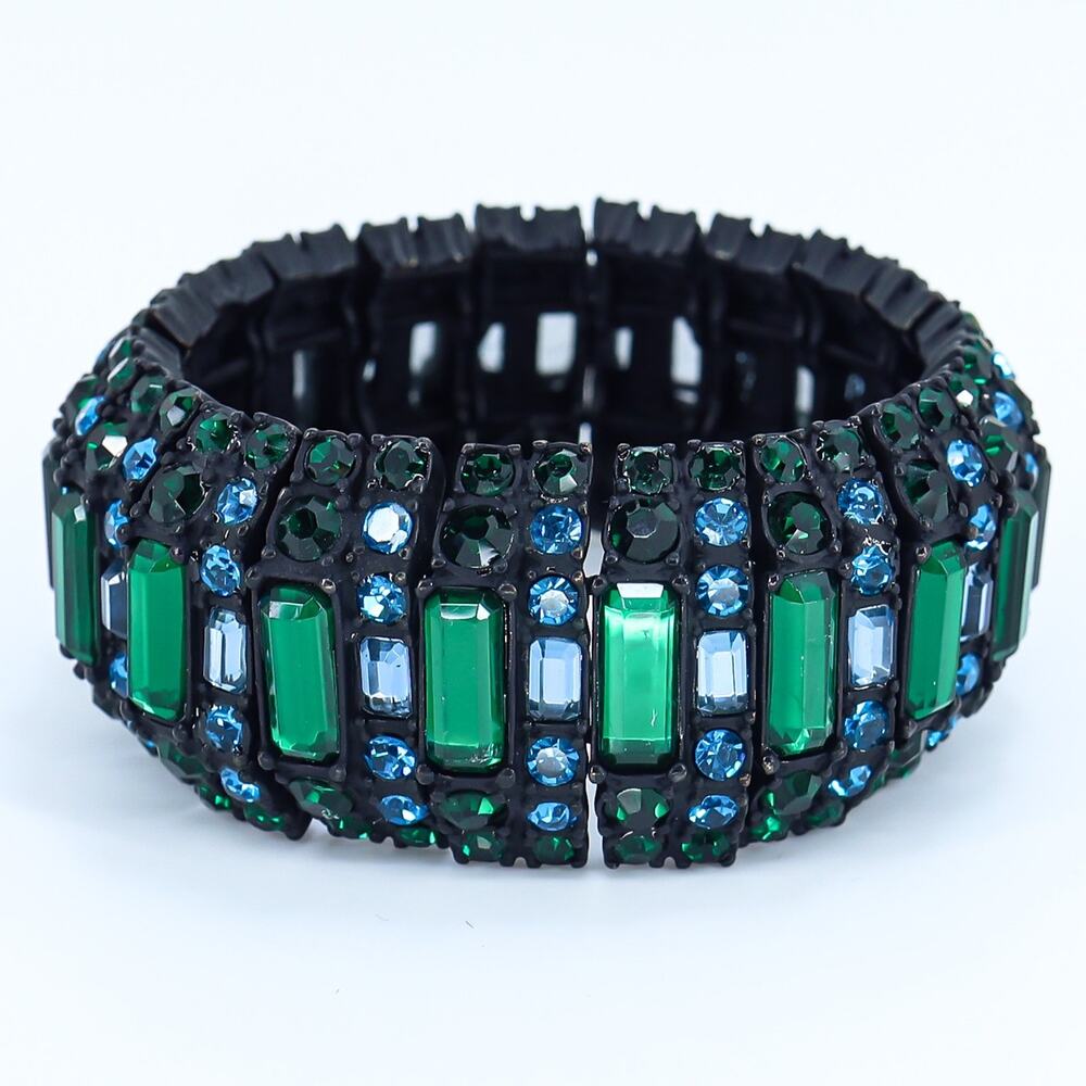 C. Wonder Rhinestone Stretch Bracelet Emerald Green Teal Blue Dark Mermaid